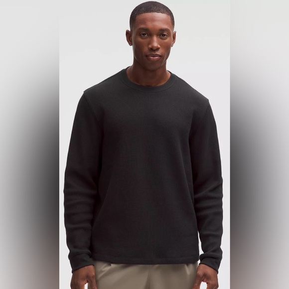LULULEMON Mens Black Waffle Knit Long Sleeve Shirt Small - Picture 1 of 10